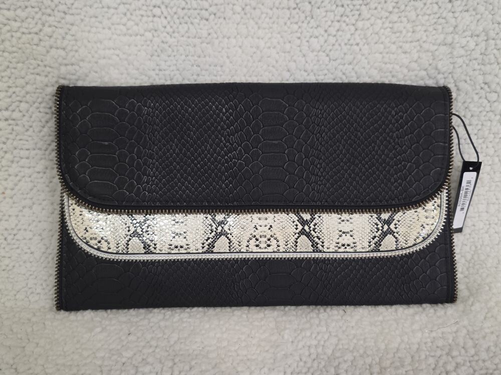 Exotic Animal Snakeskin Embossed Print Black Clutch Bag Crossbody Purse Sm NWT